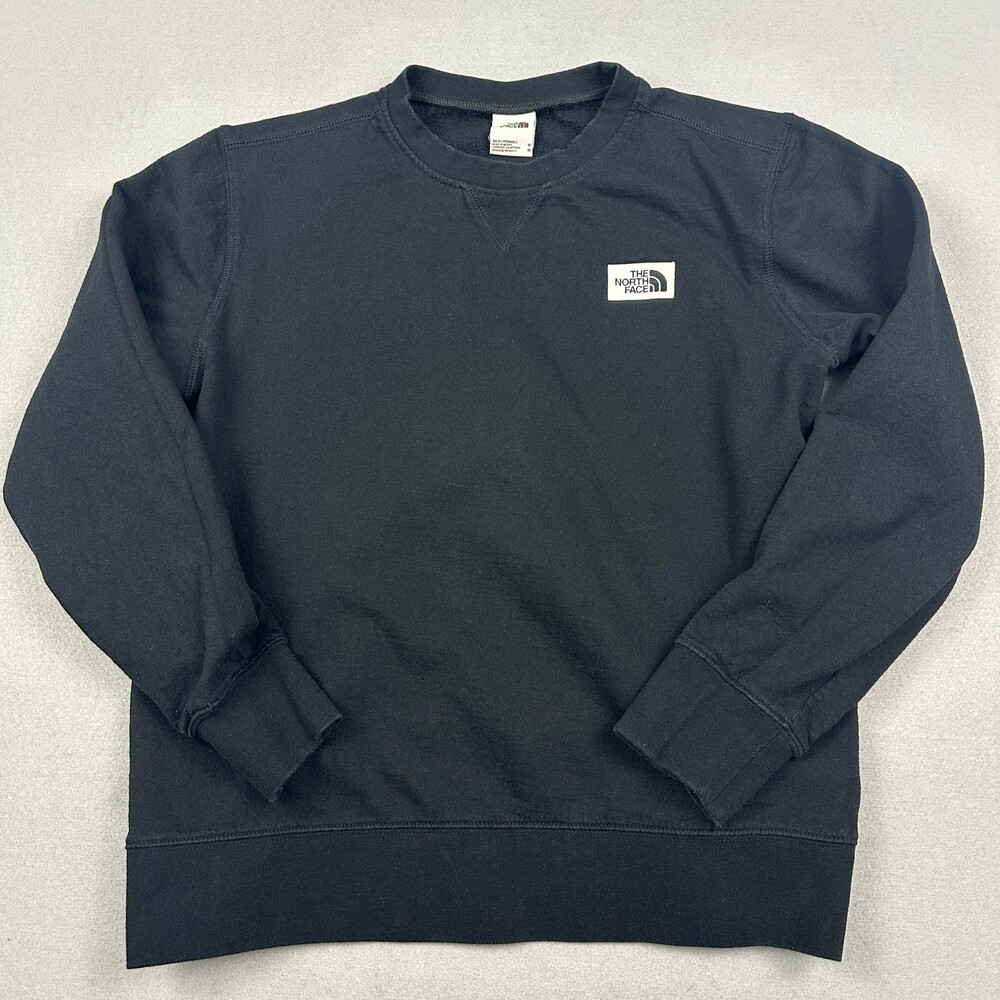 The North Face Sweatshirt Men Medium Black Box Logo Patch Crew Fleece Pullover M